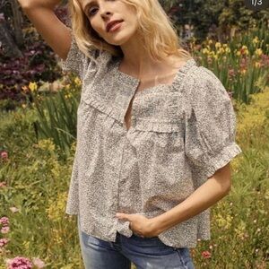 Doen Women's Top Dôen Floral Farley Blouse white and deep blue mini floral XS